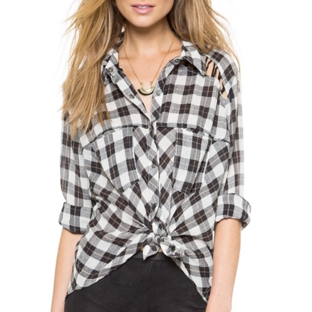 FREE PEOPLE Plaid Lace Flannel
